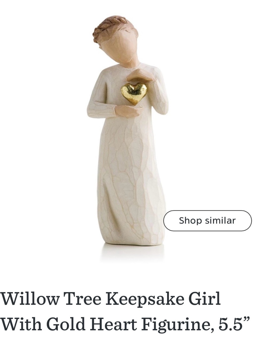 Willow Tree cream and gold Girl Holding Heart Figurine